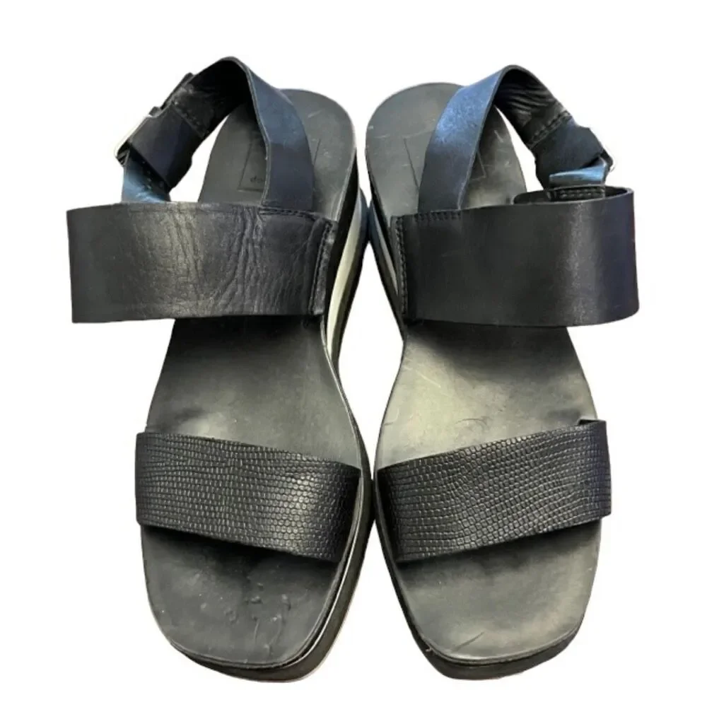 Dolce‎ Vita Idrah Platform Sandals Embossed Leather Strappy Black Size 7.5